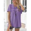 imageWomens Summer Tops Crewneck Short Sleeve Striped Shirts Casual Ribbed Blouses Flowy Hem Boho Clothing 2025Purple