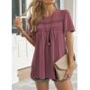 imageWomens Summer Tops Crewneck Short Sleeve Striped Shirts Casual Ribbed Blouses Flowy Hem Boho Clothing 2025Red