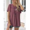 imageWomens Summer Tops Crewneck Short Sleeve Striped Shirts Casual Ribbed Blouses Flowy Hem Boho Clothing 2025Red