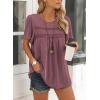 imageWomens Summer Tops Crewneck Short Sleeve Striped Shirts Casual Ribbed Blouses Flowy Hem Boho Clothing 2025Red