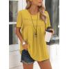 imageWomens Summer Tops Crewneck Short Sleeve Striped Shirts Casual Ribbed Blouses Flowy Hem Boho Clothing 2025Yellow