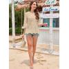 imageWomens Tops 34 Length Sleeve Eyelet Blouse Peasant Flowy Boho Top Hollow Out Embroidered Notch V Neck ShirtsApricot