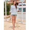 imageWomens Tops 34 Length Sleeve Eyelet Blouse Peasant Flowy Boho Top Hollow Out Embroidered Notch V Neck ShirtsBlue