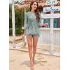 imageWomens Tops 34 Length Sleeve Eyelet Blouse Peasant Flowy Boho Top Hollow Out Embroidered Notch V Neck ShirtsGreen