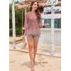 imageWomens Tops 34 Length Sleeve Eyelet Blouse Peasant Flowy Boho Top Hollow Out Embroidered Notch V Neck ShirtsPink