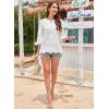 imageWomens Tops 34 Length Sleeve Eyelet Blouse Peasant Flowy Boho Top Hollow Out Embroidered Notch V Neck ShirtsWhite