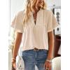 imageWomens Tops Butterfly Sleeve V Neck Blouses for Women Dressy Casual Flowy Swiss Dot Ruffle Short Sleeve ShirtsApricot