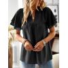 imageWomens Tops Butterfly Sleeve V Neck Blouses for Women Dressy Casual Flowy Swiss Dot Ruffle Short Sleeve ShirtsBlack