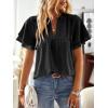 imageWomens Tops Butterfly Sleeve V Neck Blouses for Women Dressy Casual Flowy Swiss Dot Ruffle Short Sleeve ShirtsBlack