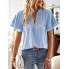 imageWomens Tops Butterfly Sleeve V Neck Blouses for Women Dressy Casual Flowy Swiss Dot Ruffle Short Sleeve ShirtsBlue