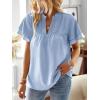 imageWomens Tops Butterfly Sleeve V Neck Blouses for Women Dressy Casual Flowy Swiss Dot Ruffle Short Sleeve ShirtsBlue