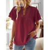 imageWomens Tops Butterfly Sleeve V Neck Blouses for Women Dressy Casual Flowy Swiss Dot Ruffle Short Sleeve ShirtsBurgundy