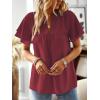 imageWomens Tops Butterfly Sleeve V Neck Blouses for Women Dressy Casual Flowy Swiss Dot Ruffle Short Sleeve ShirtsBurgundy