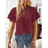 imageWomens Tops Butterfly Sleeve V Neck Blouses for Women Dressy Casual Flowy Swiss Dot Ruffle Short Sleeve ShirtsBurgundy