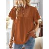 imageWomens Tops Butterfly Sleeve V Neck Blouses for Women Dressy Casual Flowy Swiss Dot Ruffle Short Sleeve ShirtsCaramel