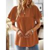imageWomens Tops Butterfly Sleeve V Neck Blouses for Women Dressy Casual Flowy Swiss Dot Ruffle Short Sleeve ShirtsCaramel