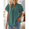 imageWomens Tops Butterfly Sleeve V Neck Blouses for Women Dressy Casual Flowy Swiss Dot Ruffle Short Sleeve ShirtsCyan