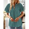 imageWomens Tops Butterfly Sleeve V Neck Blouses for Women Dressy Casual Flowy Swiss Dot Ruffle Short Sleeve ShirtsCyan
