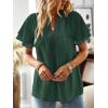 imageWomens Tops Butterfly Sleeve V Neck Blouses for Women Dressy Casual Flowy Swiss Dot Ruffle Short Sleeve ShirtsDark Green