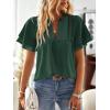 imageWomens Tops Butterfly Sleeve V Neck Blouses for Women Dressy Casual Flowy Swiss Dot Ruffle Short Sleeve ShirtsDark Green