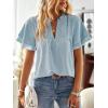 imageWomens Tops Butterfly Sleeve V Neck Blouses for Women Dressy Casual Flowy Swiss Dot Ruffle Short Sleeve ShirtsGraygreen