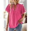 imageWomens Tops Butterfly Sleeve V Neck Blouses for Women Dressy Casual Flowy Swiss Dot Ruffle Short Sleeve ShirtsHot Pink