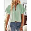 imageWomens Tops Butterfly Sleeve V Neck Blouses for Women Dressy Casual Flowy Swiss Dot Ruffle Short Sleeve ShirtsLight Green