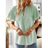 imageWomens Tops Butterfly Sleeve V Neck Blouses for Women Dressy Casual Flowy Swiss Dot Ruffle Short Sleeve ShirtsLight Green