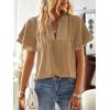 imageWomens Tops Butterfly Sleeve V Neck Blouses for Women Dressy Casual Flowy Swiss Dot Ruffle Short Sleeve ShirtsMocha