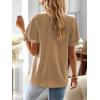 imageWomens Tops Butterfly Sleeve V Neck Blouses for Women Dressy Casual Flowy Swiss Dot Ruffle Short Sleeve ShirtsMocha