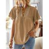imageWomens Tops Butterfly Sleeve V Neck Blouses for Women Dressy Casual Flowy Swiss Dot Ruffle Short Sleeve ShirtsMocha