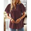 imageWomens Tops Butterfly Sleeve V Neck Blouses for Women Dressy Casual Flowy Swiss Dot Ruffle Short Sleeve ShirtsMulberry
