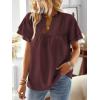 imageWomens Tops Butterfly Sleeve V Neck Blouses for Women Dressy Casual Flowy Swiss Dot Ruffle Short Sleeve ShirtsMulberry