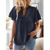 imageWomens Tops Butterfly Sleeve V Neck Blouses for Women Dressy Casual Flowy Swiss Dot Ruffle Short Sleeve ShirtsNavy Blue