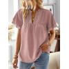 imageWomens Tops Butterfly Sleeve V Neck Blouses for Women Dressy Casual Flowy Swiss Dot Ruffle Short Sleeve ShirtsPink