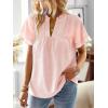 imageWomens Tops Butterfly Sleeve V Neck Blouses for Women Dressy Casual Flowy Swiss Dot Ruffle Short Sleeve ShirtsPink1