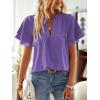 imageWomens Tops Butterfly Sleeve V Neck Blouses for Women Dressy Casual Flowy Swiss Dot Ruffle Short Sleeve ShirtsPurple