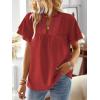 imageWomens Tops Butterfly Sleeve V Neck Blouses for Women Dressy Casual Flowy Swiss Dot Ruffle Short Sleeve ShirtsRed
