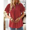 imageWomens Tops Butterfly Sleeve V Neck Blouses for Women Dressy Casual Flowy Swiss Dot Ruffle Short Sleeve ShirtsRed