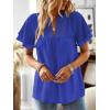 imageWomens Tops Butterfly Sleeve V Neck Blouses for Women Dressy Casual Flowy Swiss Dot Ruffle Short Sleeve ShirtsRoyal Blue
