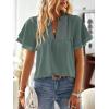 imageWomens Tops Butterfly Sleeve V Neck Blouses for Women Dressy Casual Flowy Swiss Dot Ruffle Short Sleeve ShirtsSage Green