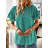 imageWomens Tops Butterfly Sleeve V Neck Blouses for Women Dressy Casual Flowy Swiss Dot Ruffle Short Sleeve ShirtsTurquoise