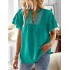 imageWomens Tops Butterfly Sleeve V Neck Blouses for Women Dressy Casual Flowy Swiss Dot Ruffle Short Sleeve ShirtsTurquoise