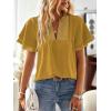 imageWomens Tops Butterfly Sleeve V Neck Blouses for Women Dressy Casual Flowy Swiss Dot Ruffle Short Sleeve ShirtsYellow