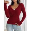 imageWomens Tops Going Out Tops Long Sleeve Shirts for Women Sexy Y2K Crop Top Lace V Neck Blouses Slim Tight Fit Tee