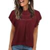 imageBlouses for Women Summer Tops 2025 Trendy Ruffle Sleeves Mock Neck T Shirts Pleated Front Loose Fit Work BlouseBurgundy