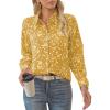 imageWomens Business Casual V Neck Floral Print Long Sleeve Blouses Fashion Button Down Tops Roll Up Bohemian ShirtsYellow