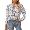 imageWomens Dressy Casual V Neck Smocked Long Sleeve Floral Print Chiffon Blouses Bohemian Business TopsWhite