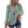 imageWomens Fall Tops Crewneck Long Sleeve Shirts Casual Chiffon Blouses Flowy Lace Hem Boho Clothing Trendy 2025Sage Green
