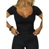 imageWomens Going Out ShortLong Sleeve Crop Tops Sexy V Neck Shirts Ribbed Blouses for Women Y2K Tee Fitted Slim TShirtAblack